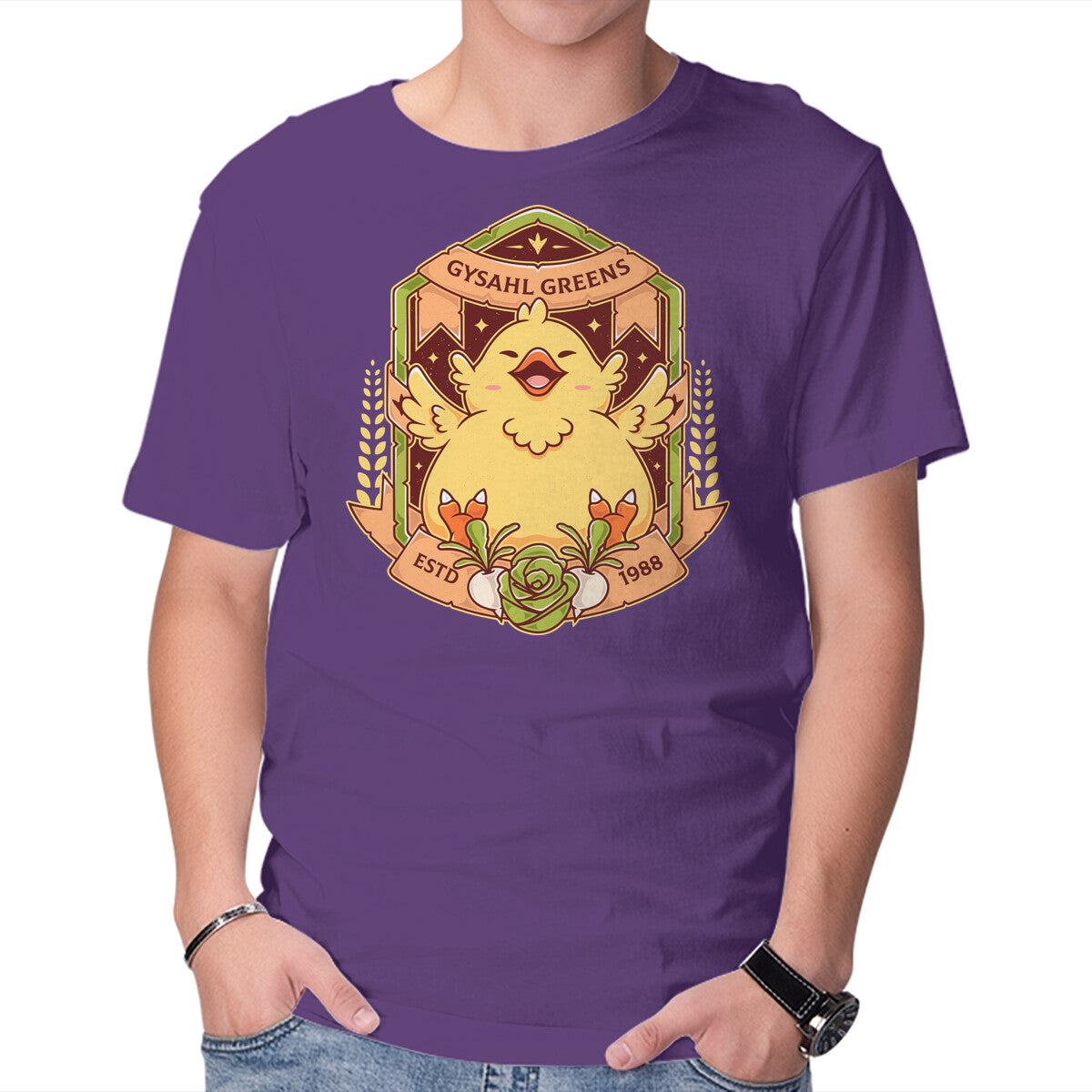 Gysahl Greens – Gaming Graphic T-Shirt in purple, product display