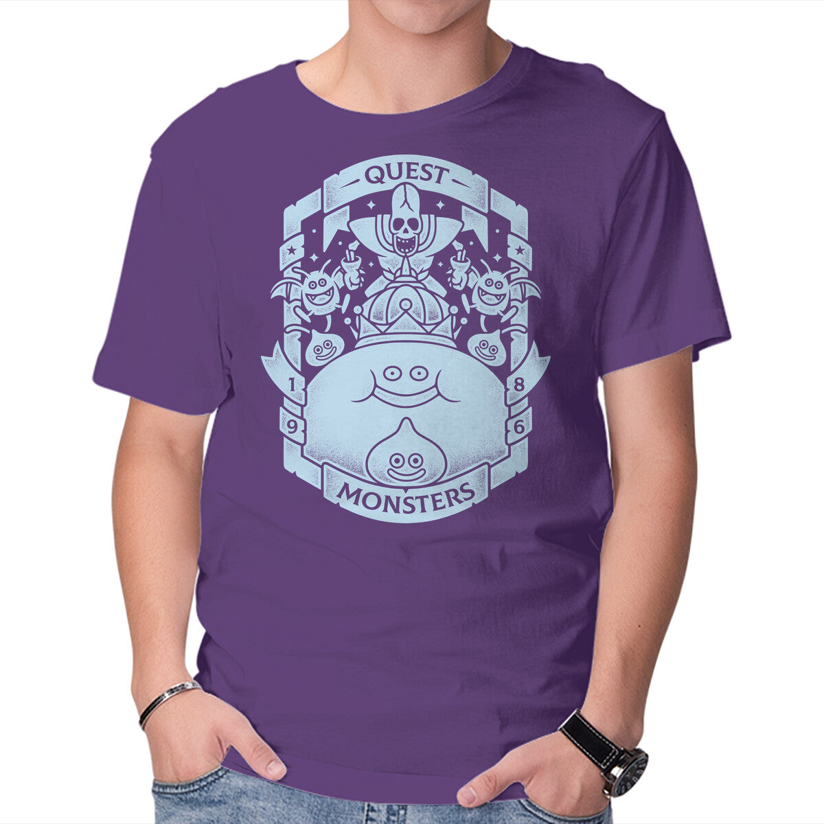 Quest Monsters – Gaming Graphic T-Shirt in purple, product display