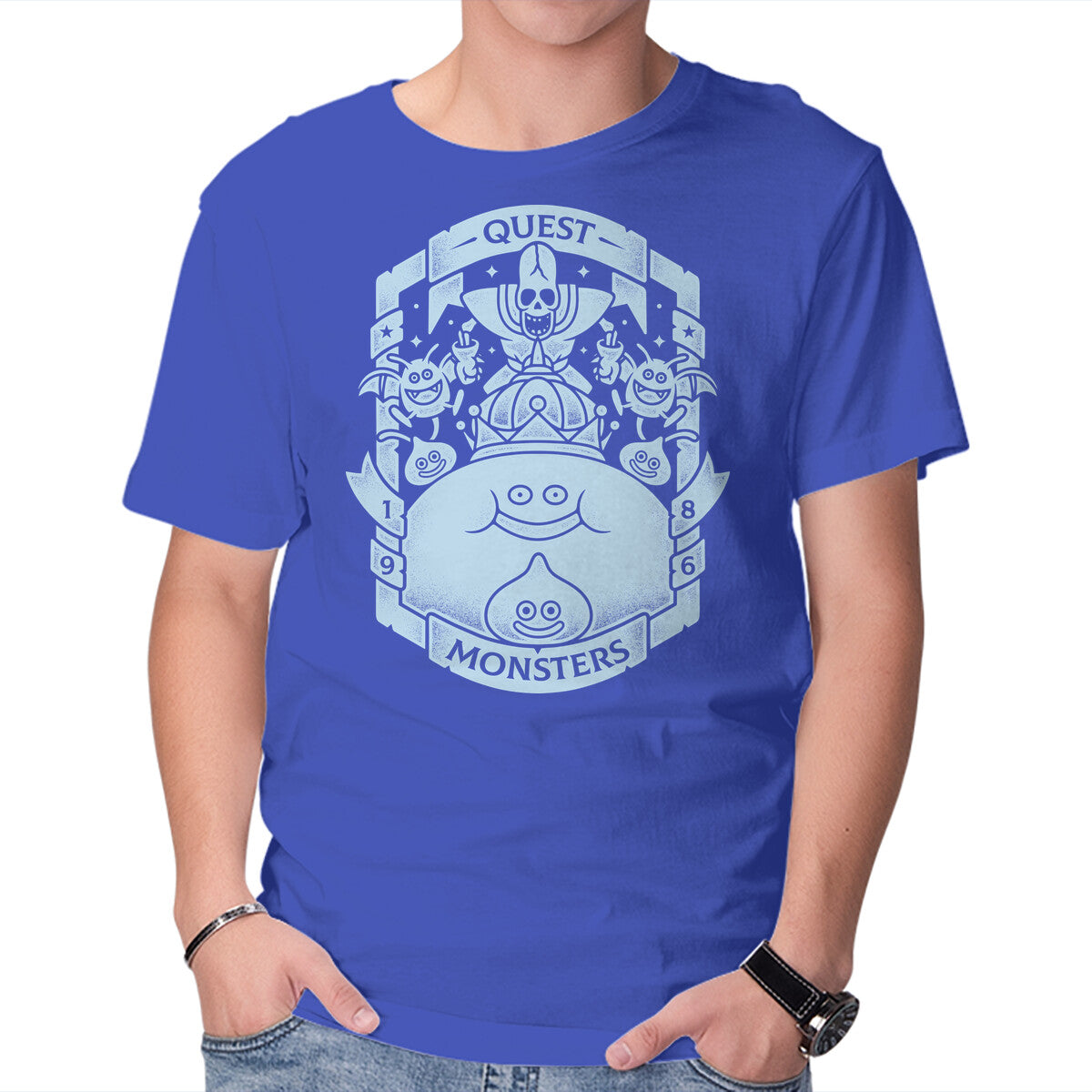 Quest Monsters – Gaming Graphic T-Shirt in royal blue, product display
