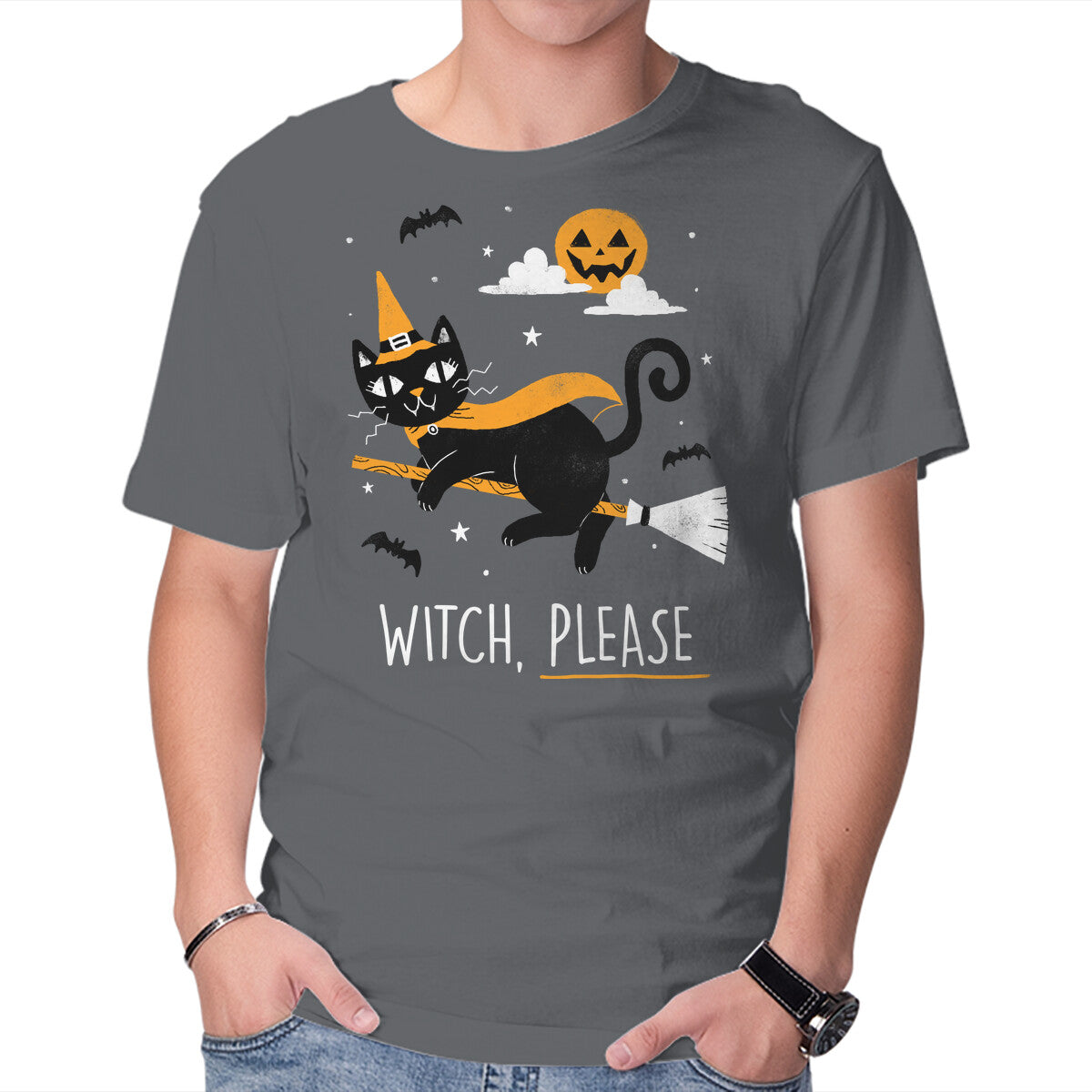 Witch Pls – Cat Graphic T-Shirt in charcoal, product display