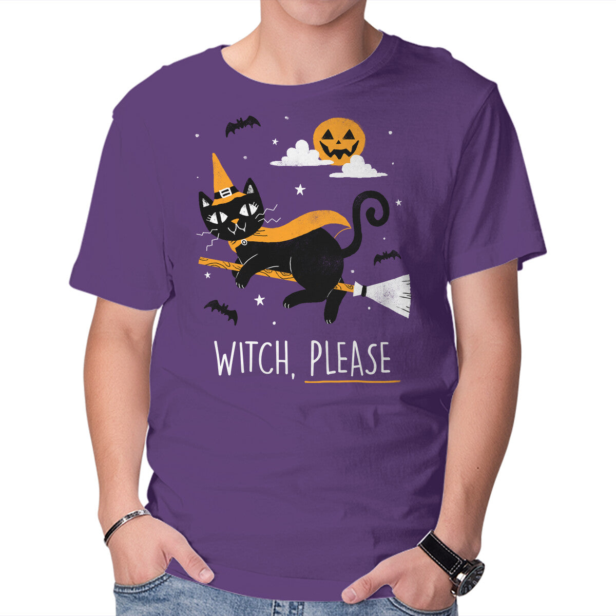 Witch Pls – Cat Graphic T-Shirt in purple, product display