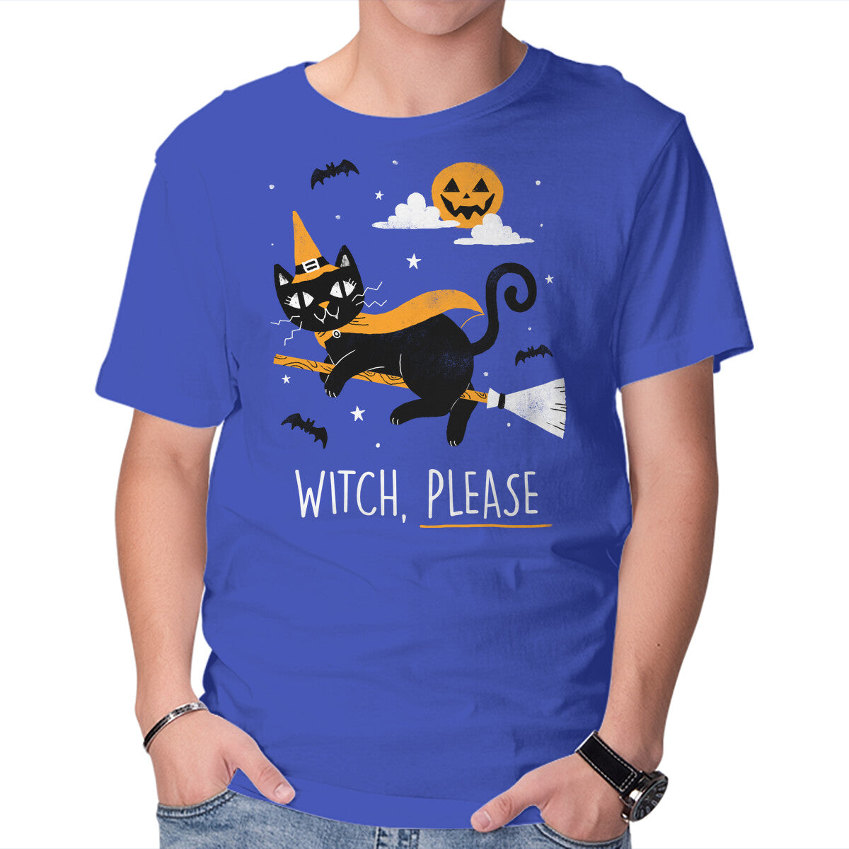 Witch Pls – Cat Graphic T-Shirt in royal blue, product display
