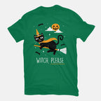 Witch Pls – Cat Graphic T-Shirt in green, flat-lay product view
