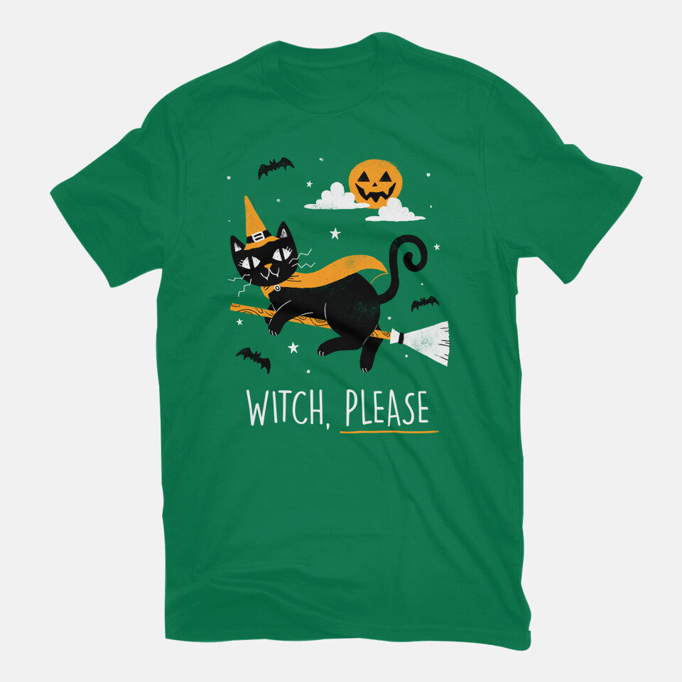 Witch Pls – Cat Graphic T-Shirt in green, flat-lay product view