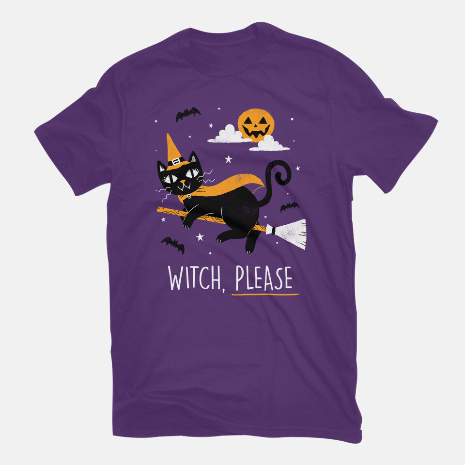 Witch Pls – Cat Graphic T-Shirt in purple, flat-lay product view