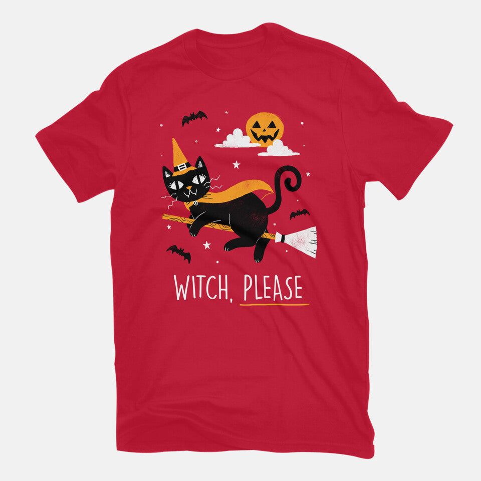 Witch Pls – Cat Graphic T-Shirt in red, flat-lay product view