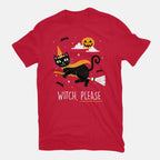 Witch Pls – Cat Graphic T-Shirt in red, flat-lay product view