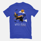 Witch Pls – Cat Graphic T-Shirt in royal blue, flat-lay product view