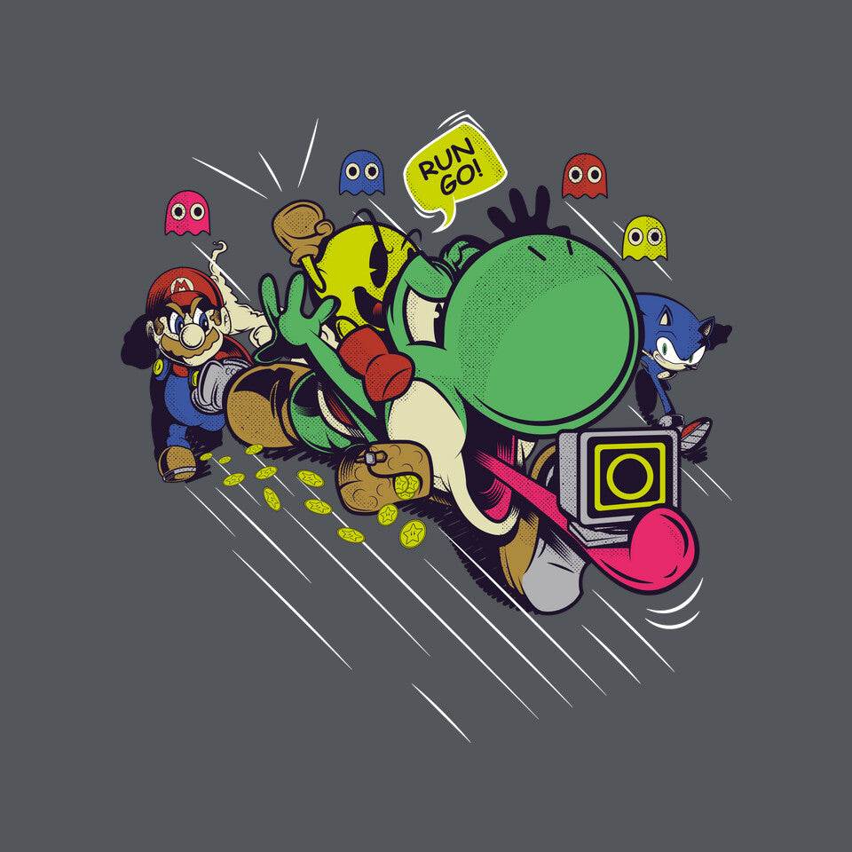 Run. Go! – Gaming Graphic T-Shirt design artwork for charcoal graphic T-shirt