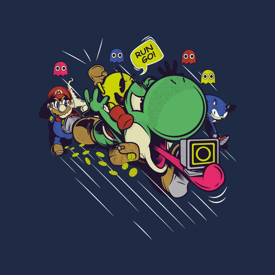 Run. Go! – Gaming Graphic T-Shirt design artwork for navy graphic T-shirt