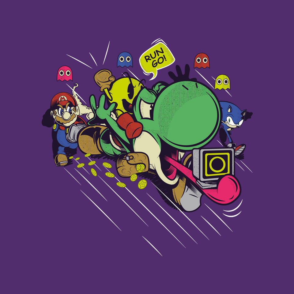 Run. Go! – Gaming Graphic T-Shirt design artwork for purple graphic T-shirt