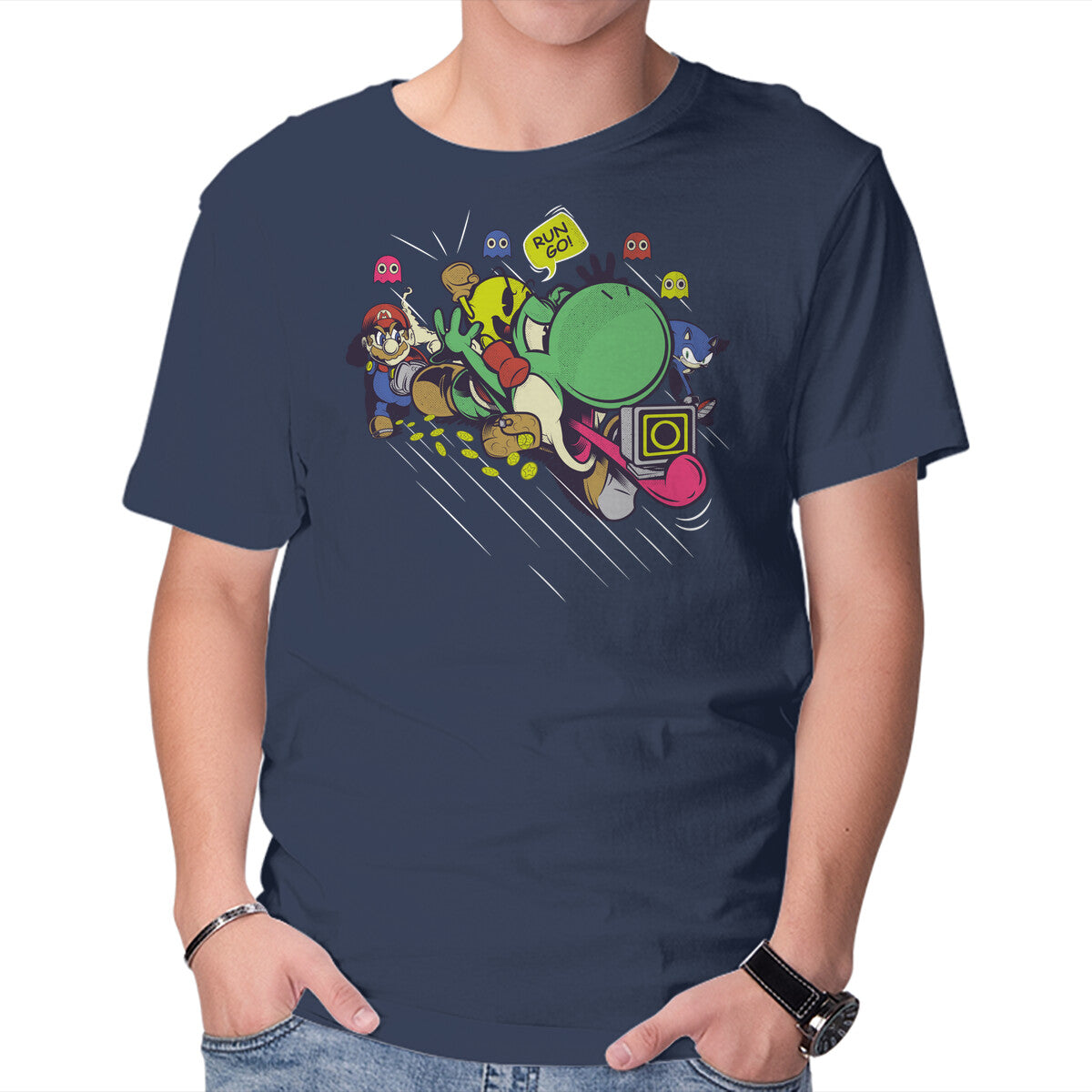 Run. Go! – Gaming Graphic T-Shirt in navy, product display