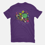 Run. Go! – Gaming Graphic T-Shirt in purple, flat-lay product view