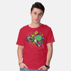 Model wearing red Run. Go! – Gaming Graphic T-Shirt