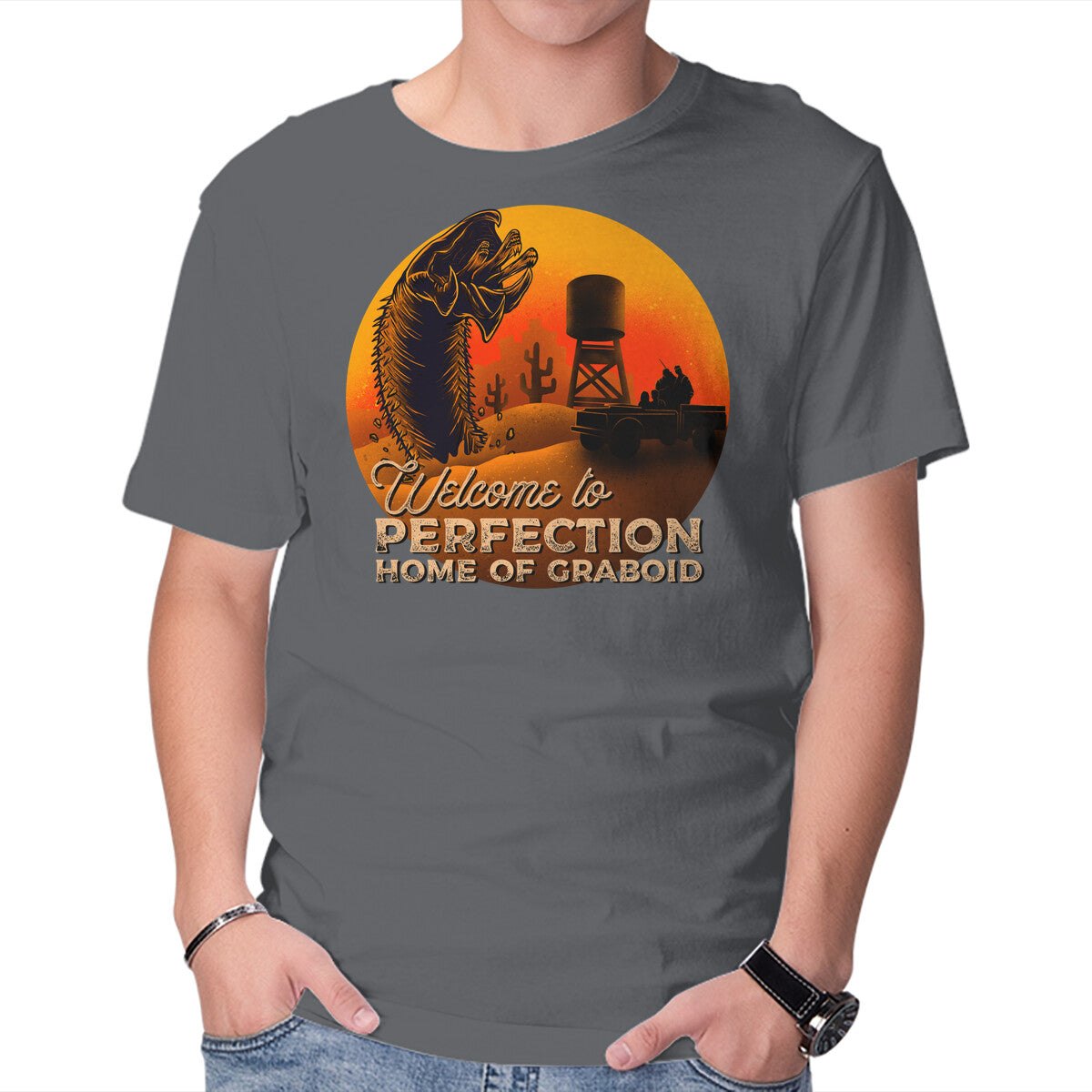 Tremor – Horror Graphic T-Shirt in charcoal, product display
