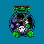 Four Slashers – Horror Graphic T-Shirt design artwork for turquoise graphic T-shirt