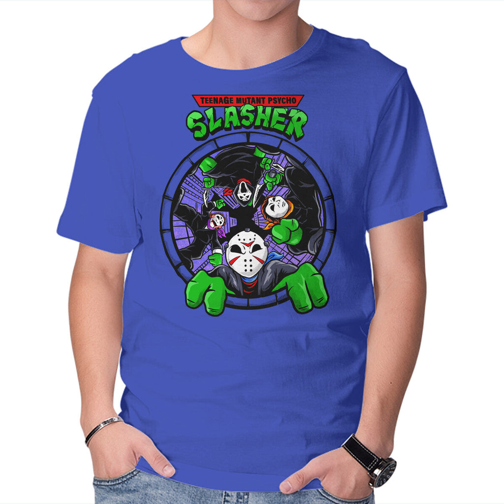 Four Slashers – Horror Graphic T-Shirt in royal blue, product display