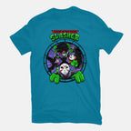 Four Slashers – Horror Graphic T-Shirt in turquoise, flat-lay product view