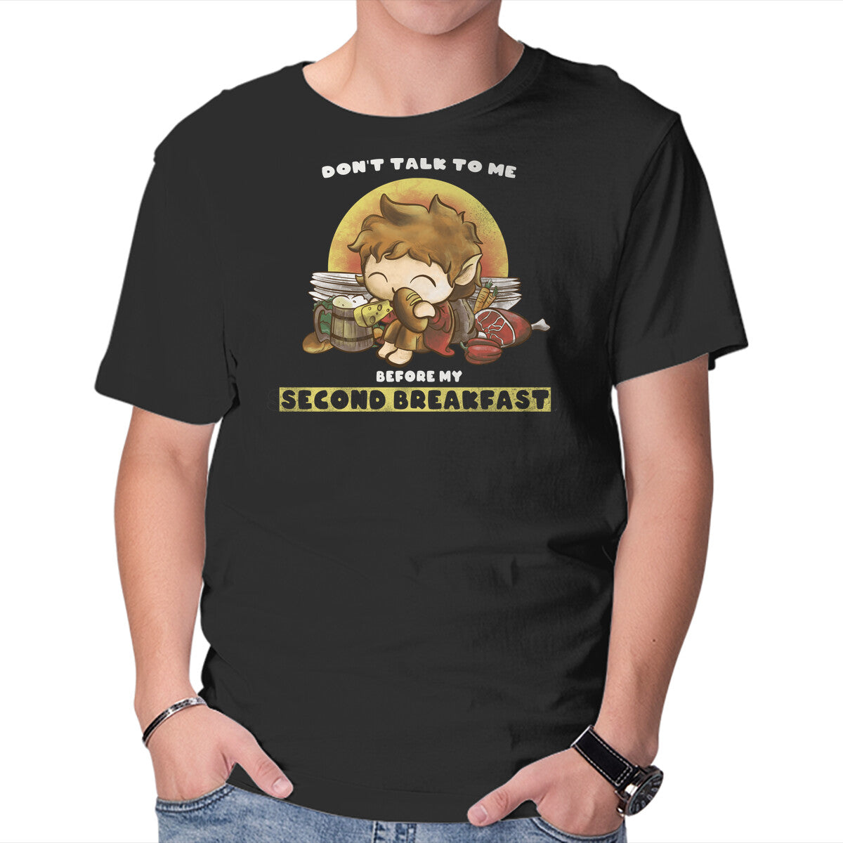 Second Breakfast – Fantasy Graphic T-Shirt in black, product display