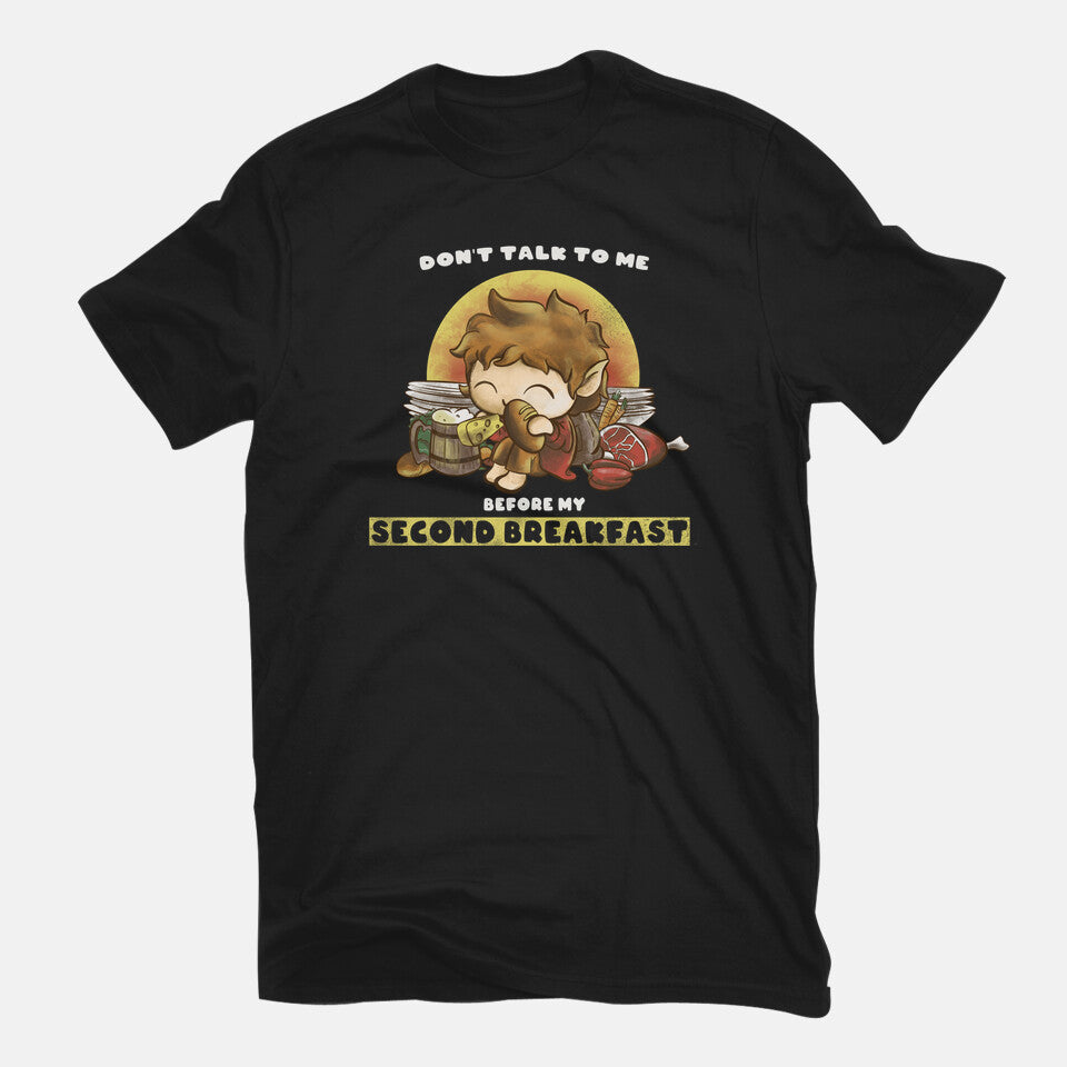 Second Breakfast – Fantasy Graphic T-Shirt in black, flat-lay product view
