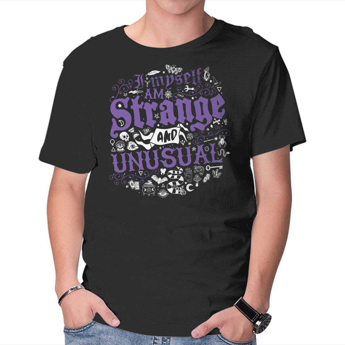 Strange And Unusual – Horror Graphic T-Shirt in black, product display