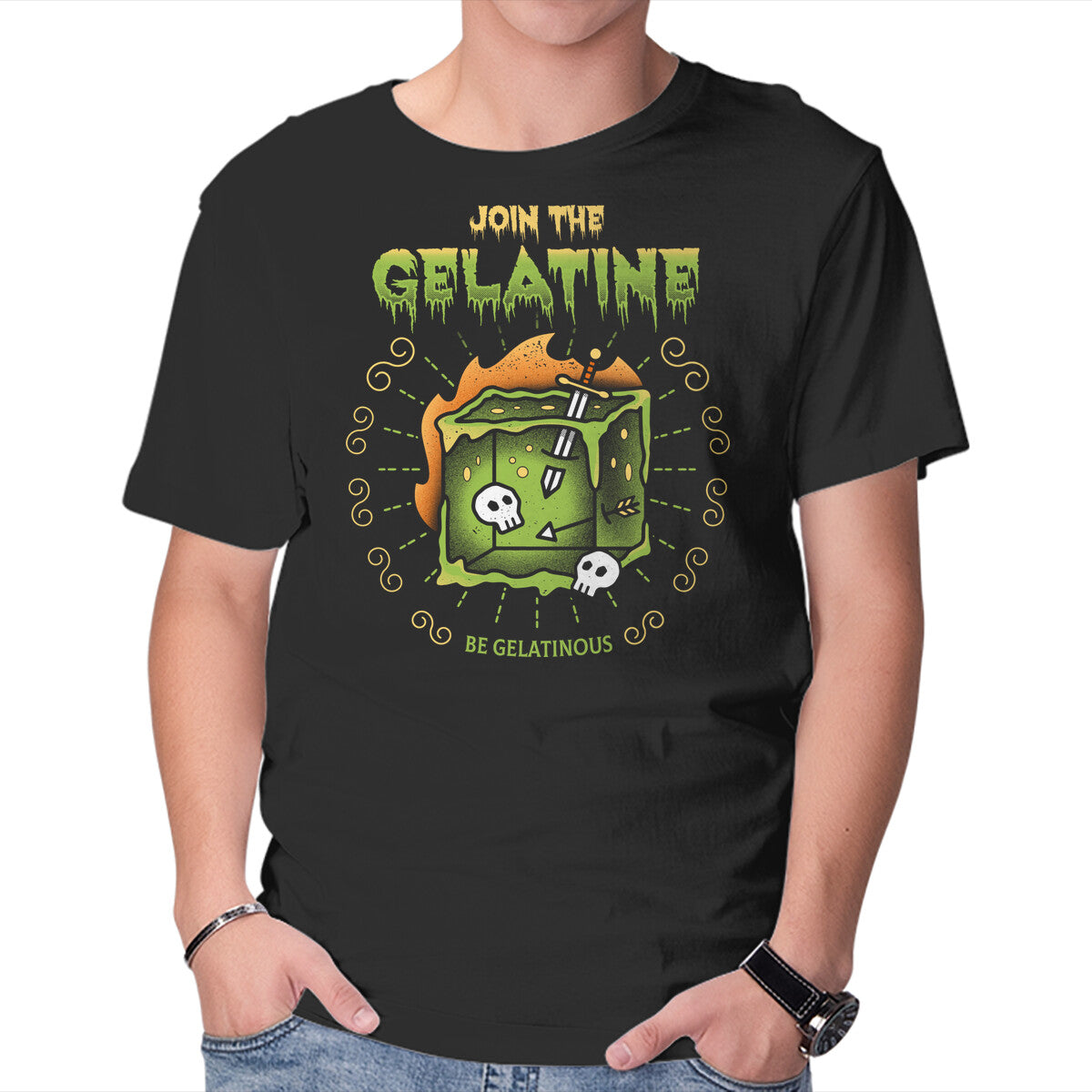 Join The Gelatine – Gaming Graphic T-Shirt in black, product display
