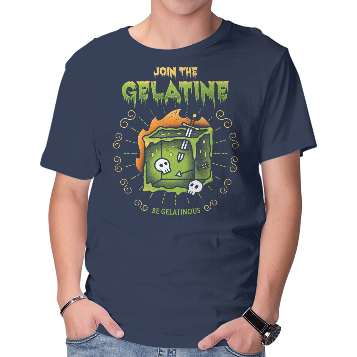 Join The Gelatine – Gaming Graphic T-Shirt in navy, product display
