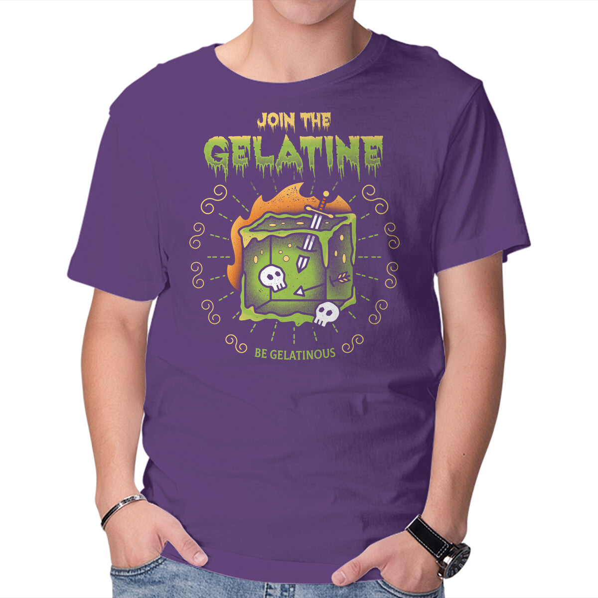Join The Gelatine – Gaming Graphic T-Shirt in purple, product display