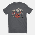 Hell Fire Cat – Cat Graphic T-Shirt in charcoal, flat-lay product view