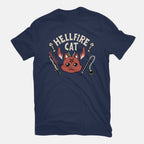 Hell Fire Cat – Cat Graphic T-Shirt in navy, flat-lay product view