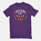 Hell Fire Cat – Cat Graphic T-Shirt in purple, flat-lay product view