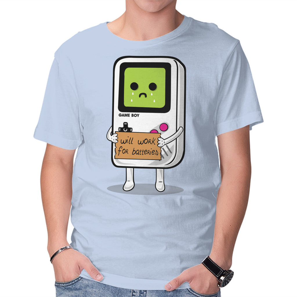 Will Work For Batteries Graphic T-Shirt in blue, product display
