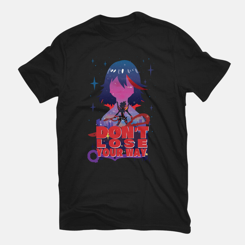 Don't Lose Your Way – Anime Graphic T-Shirt in black, flat-lay product view