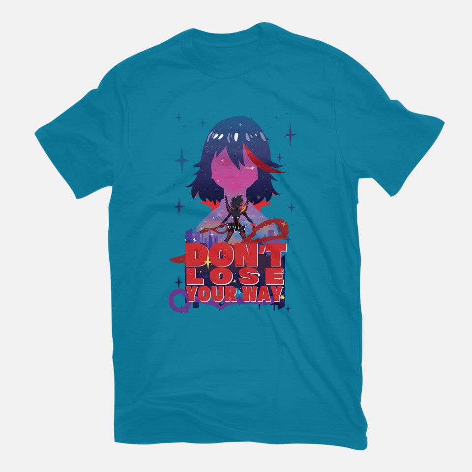 Don't Lose Your Way – Anime Graphic T-Shirt in turquoise, flat-lay product view