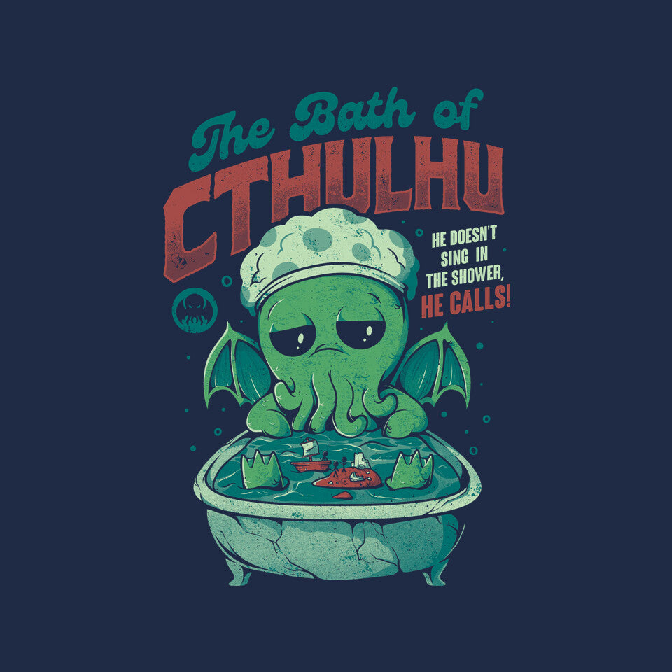 The Bath Of Cthulhu Graphic T-Shirt design artwork for navy graphic T-shirt