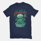 The Bath Of Cthulhu Graphic T-Shirt in navy, flat-lay product view