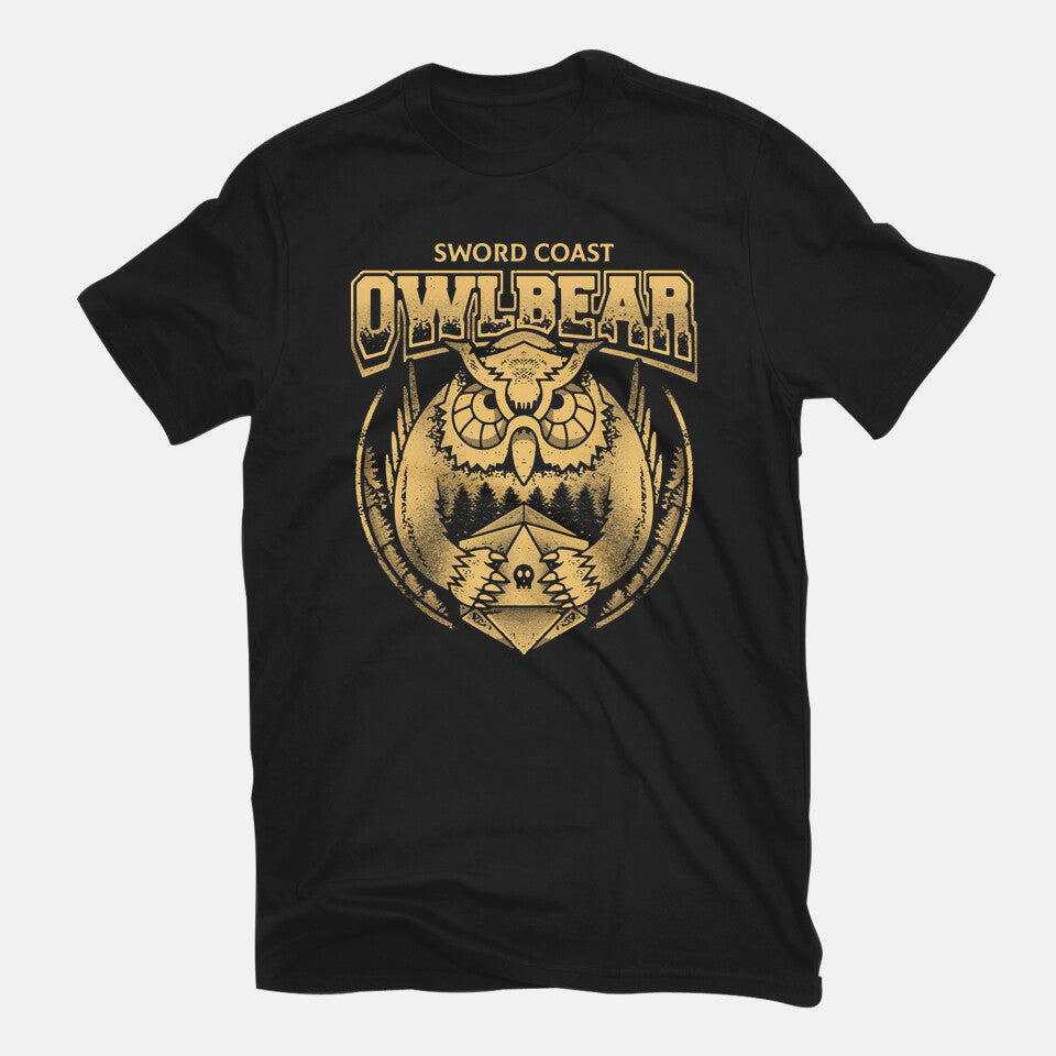 OwlBear – Gaming Graphic T-Shirt in black, flat-lay product view