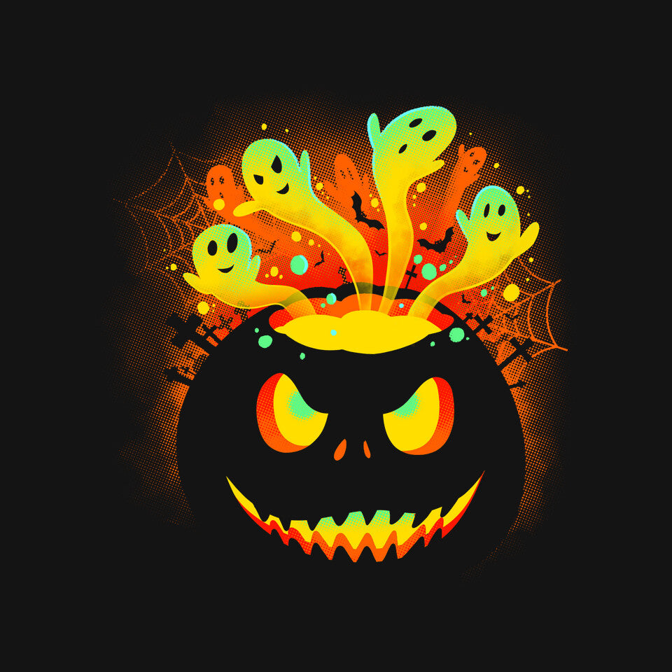 Pumpkin Ghosts – Halloween Graphic T-Shirt design artwork for black graphic T-shirt