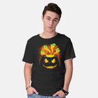 Model wearing black Pumpkin Ghosts – Halloween Graphic T-Shirt