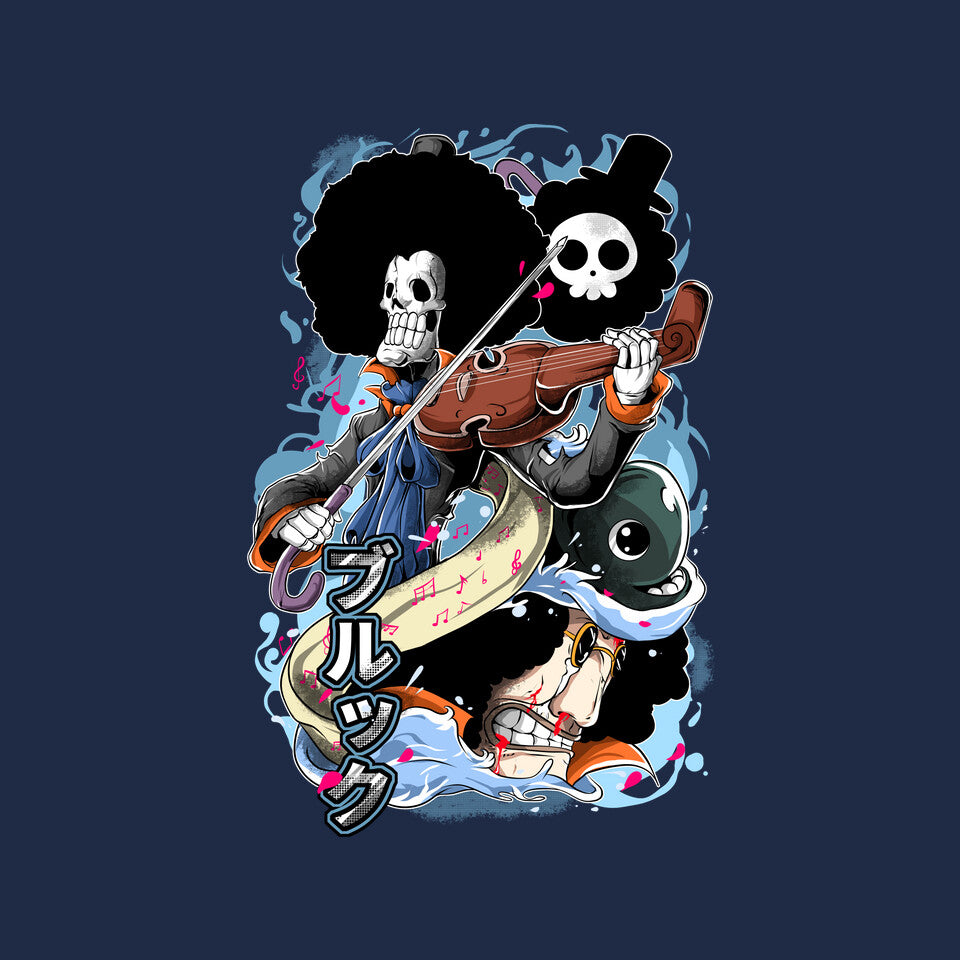 The Great Musician – Anime Graphic T-Shirt design artwork for navy graphic T-shirt