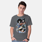 Model wearing charcoal The Great Musician – Anime Graphic T-Shirt