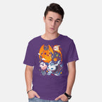 Model wearing purple Digi Halloween – Halloween Graphic T-Shirt
