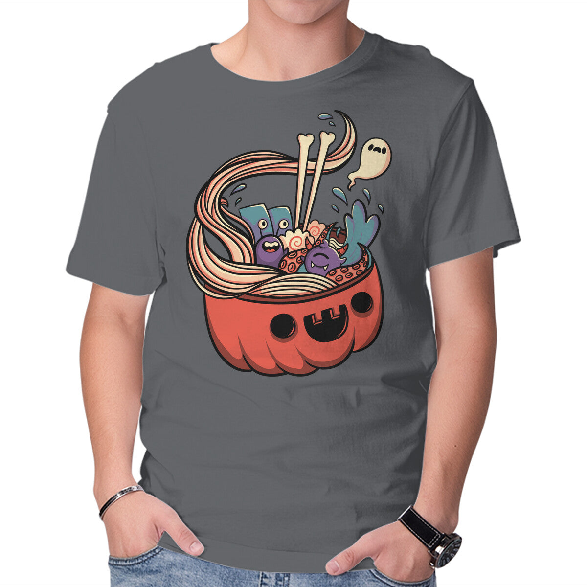 Monster Bowl – Halloween Graphic T-Shirt in charcoal, product display