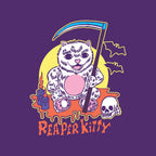 The Reaper Kitty – Cat Graphic T-Shirt design artwork for purple graphic T-shirt