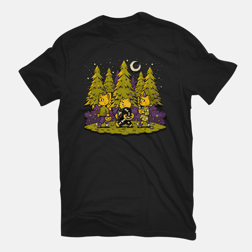Treat Or Fish – Cat Graphic T-Shirt in black, flat-lay product view