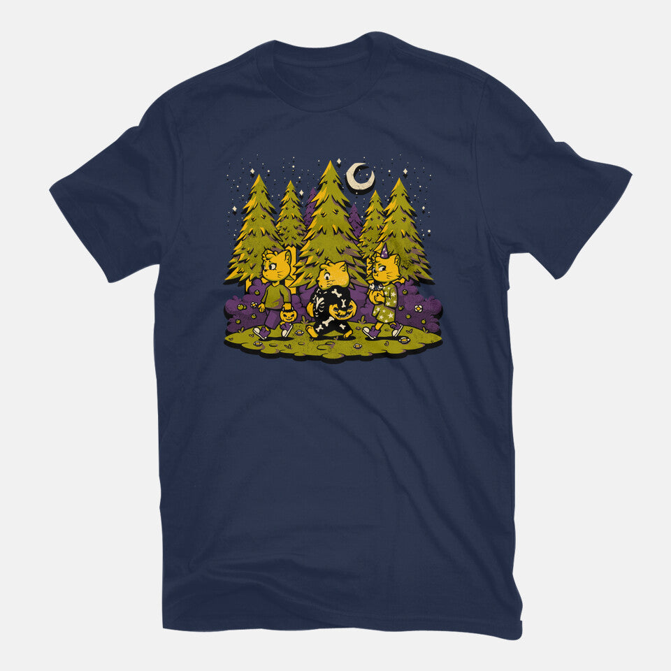 Treat Or Fish – Cat Graphic T-Shirt in navy, flat-lay product view