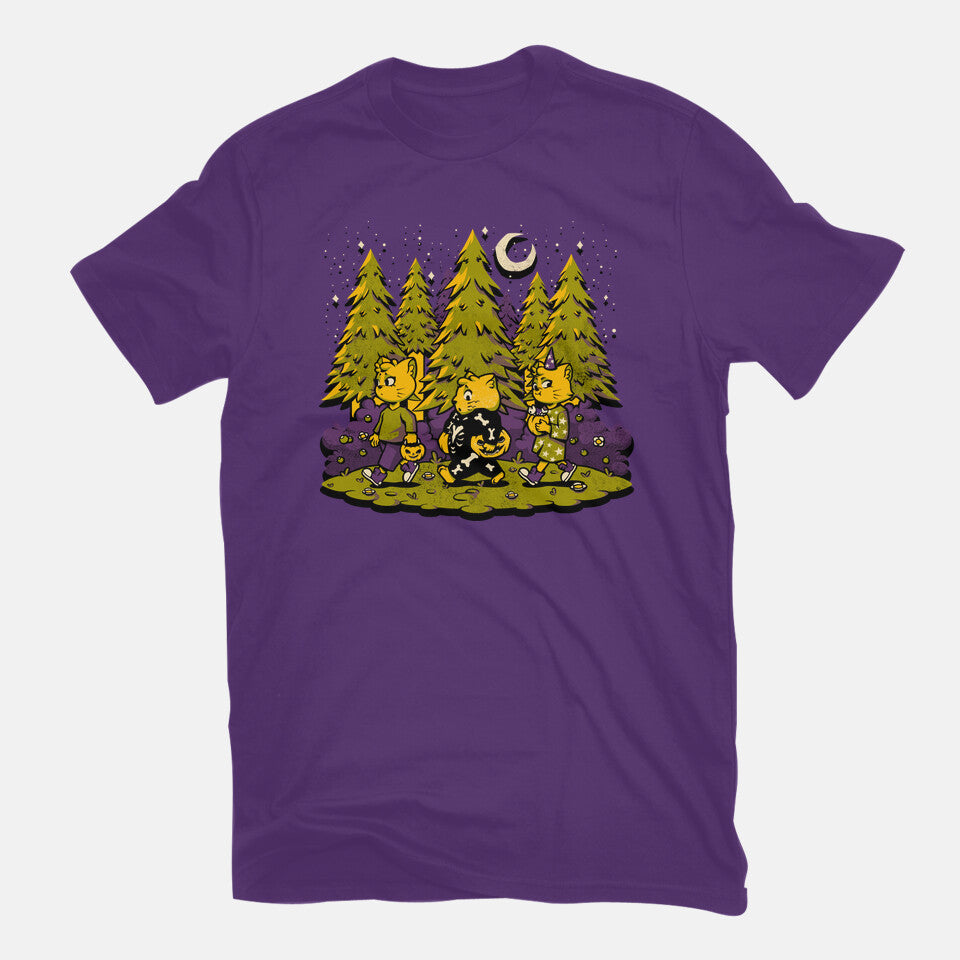 Treat Or Fish – Cat Graphic T-Shirt in purple, flat-lay product view