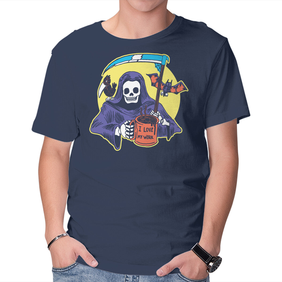 Worship Coffee – Halloween Graphic T-Shirt in navy, product display