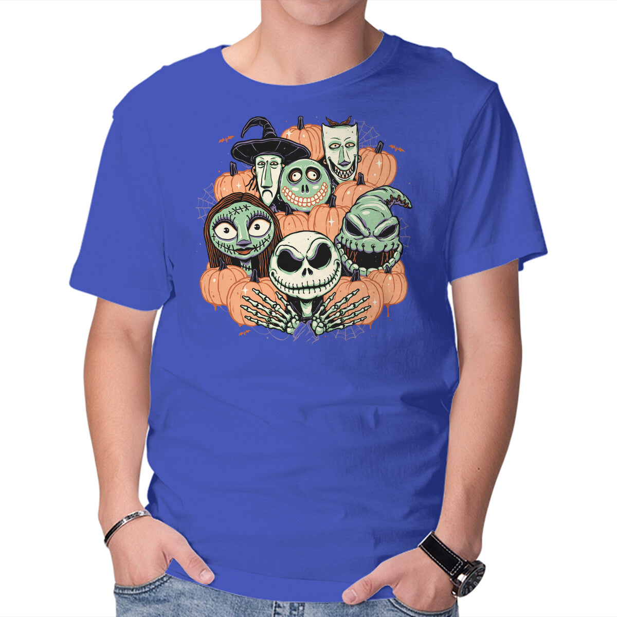 The Pumpkin Crew – Halloween Graphic T-Shirt in royal blue, product display
