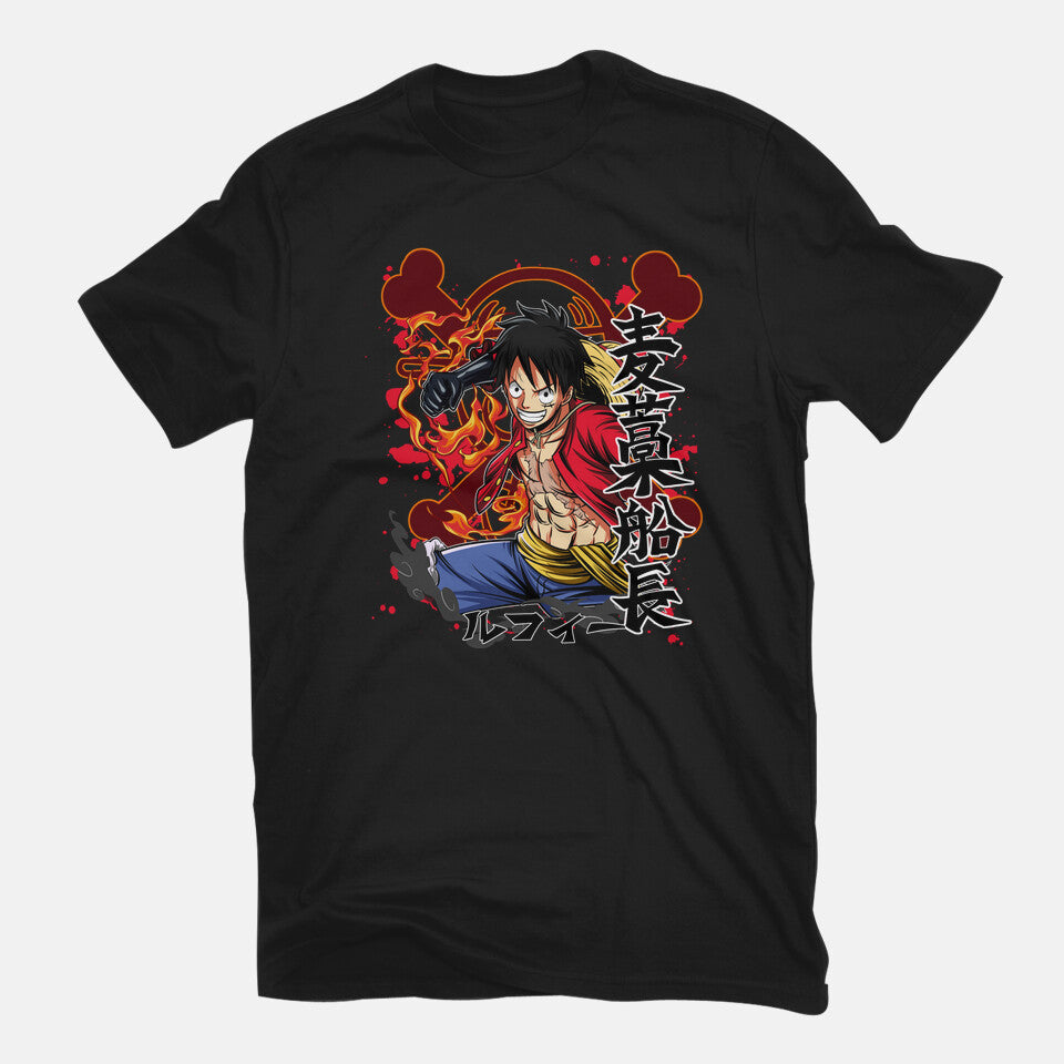 Monkey D Luffy – Anime Graphic T-Shirt in black, flat-lay product view